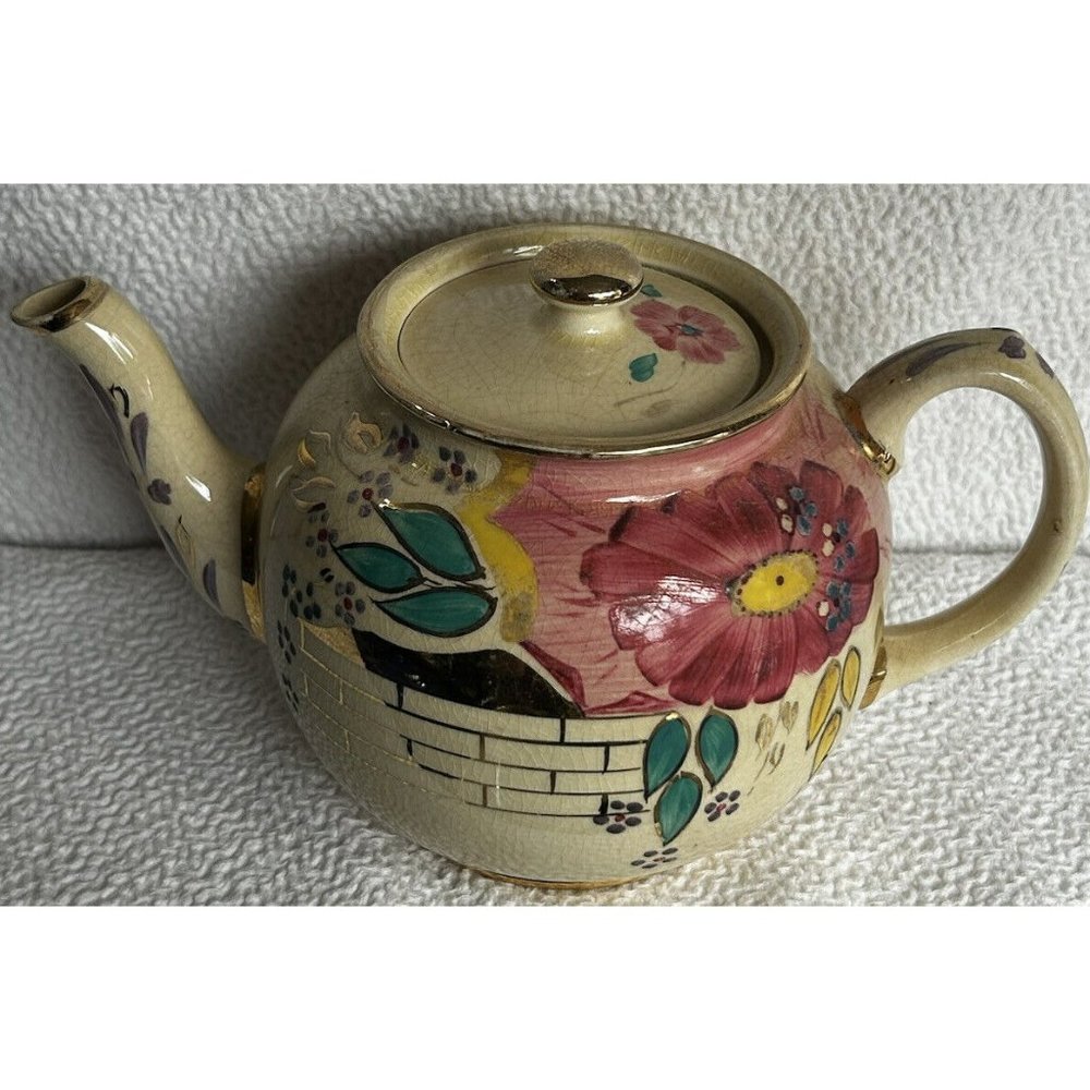 Vintage James Sadler Teapot 1960s Multicolored Floral & Gold Trim England VGUC